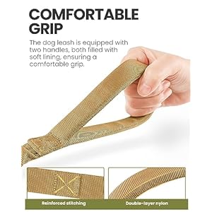   OutdoorMaster-Bungee-Dog-Leash-Heavy-Duty-Dog-Leash-with-Shock-Absorption-2-Padded-Handles-Training-Leash-Improved-Dog-Safety-and-Comfort-Brown-Upgraded-6-FT