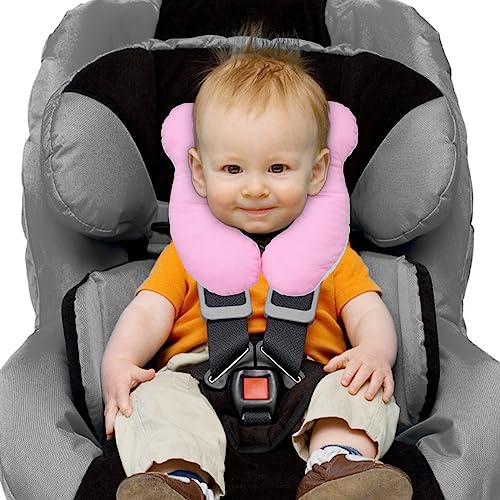 Image of Baby Travel Pillow, Infant Kid's Cushion Soft and Skin Friendly for Car Seat, Pushchair and Stroller (Pink)