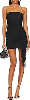 Women's Sexy Mesh Strapless Off Shoulder Y2k Bodycon Dress Backless Tube Draped Ruched Mini Dress - Buy now