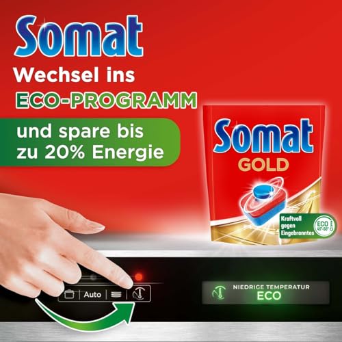 Somat Złote tabletki do zmywarek (105 tabletek), tabletki do mycia naczyń do promiennie czystych naczyń również w niskich temperaturach, dodatkowa siła przeciwko wypalaniu, kompaktowe opakowanie dla