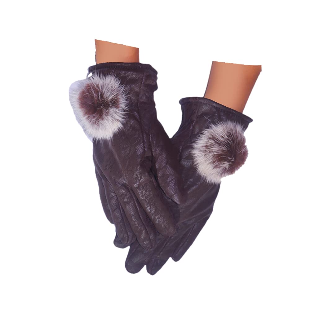 Devil Warm Snow and Wind Proof Leather Gloves Formal and Casual Winter Gloves for Women & Girl's Adult Protective Warm Hand Riding, Cycling, Bike Motorcycle Gloves (Brown)