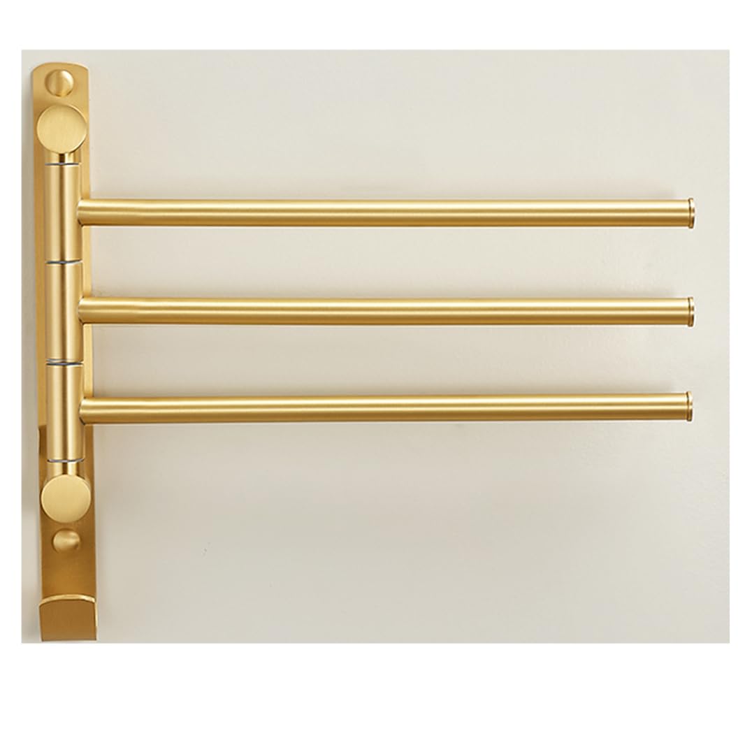 LMYSXAOZ Vintage Gold Swivel Towel Rack - Solid Brass Swing Out Bar Space Saving Swinging for Bathroom Brushed Finish Heavy-Duty Wall Mounted Holder gold-3bar