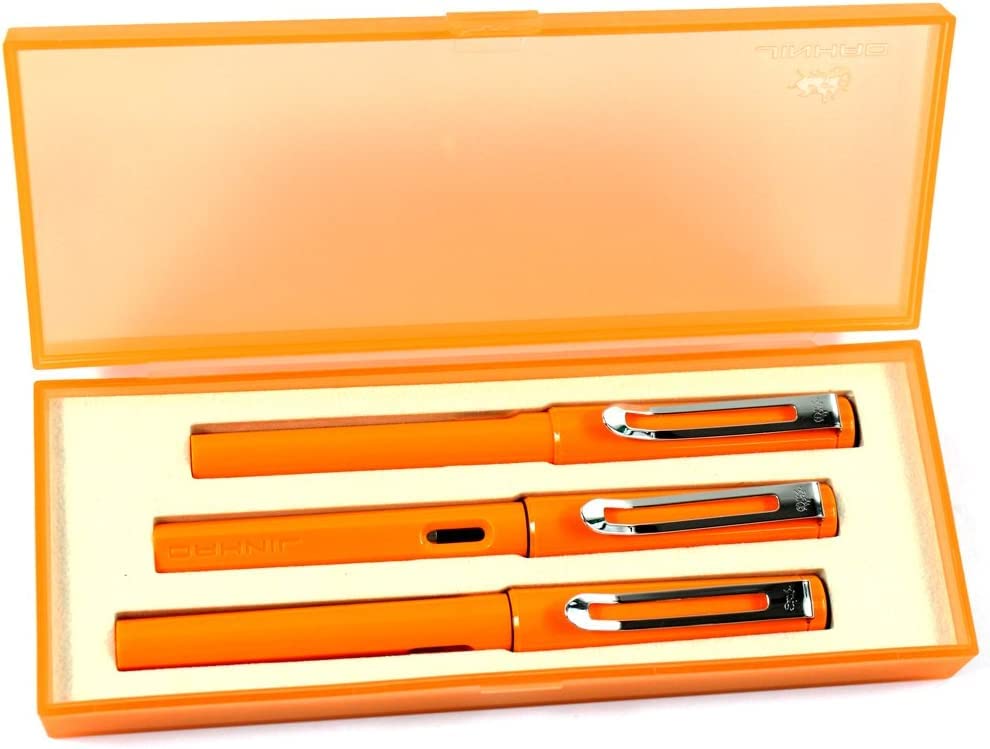 Stifte, Gelschreiber, Kugelschreiber, 3 Stück Kunststoffstifte, 1 Stück Füllfederhalter, 1 Stück feine Feder und 1 Stück Tintenroller mit Stiftbox – Gelb (Farbe: Oranje)