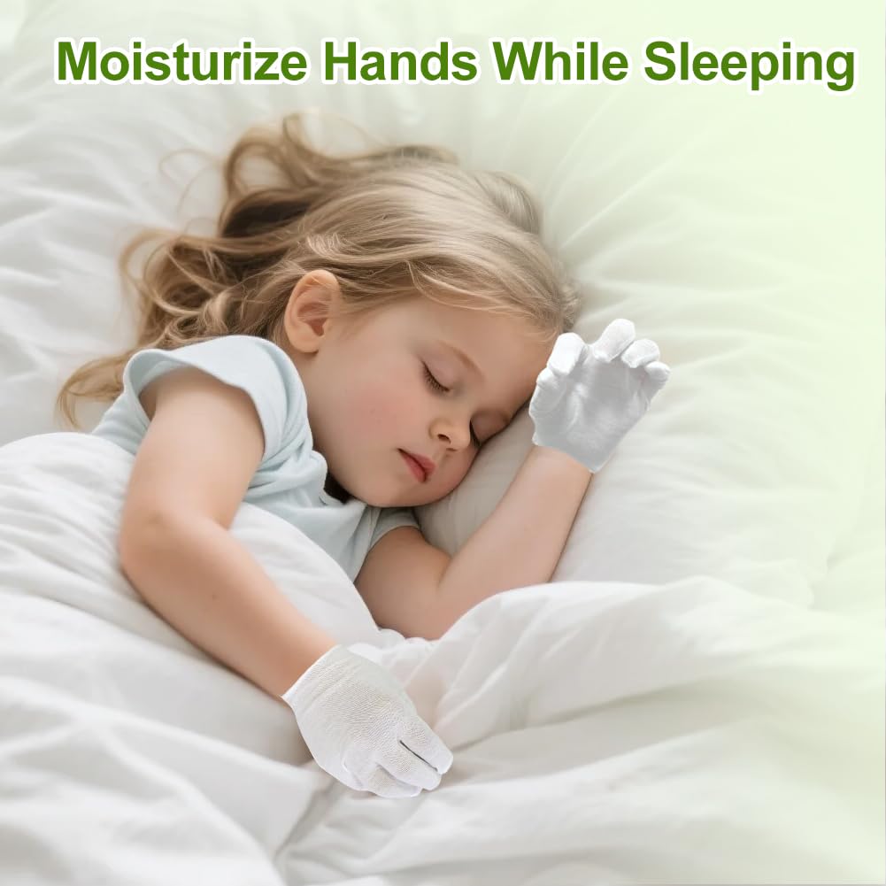 Guanti in Cotone Bianchi Bambini, 4 Paia Lavabili e Riutilizzabili in Cotone Guanti Idratanti per Mani Asciutte Eczema Notte per i Bambini (3-5 Anni)