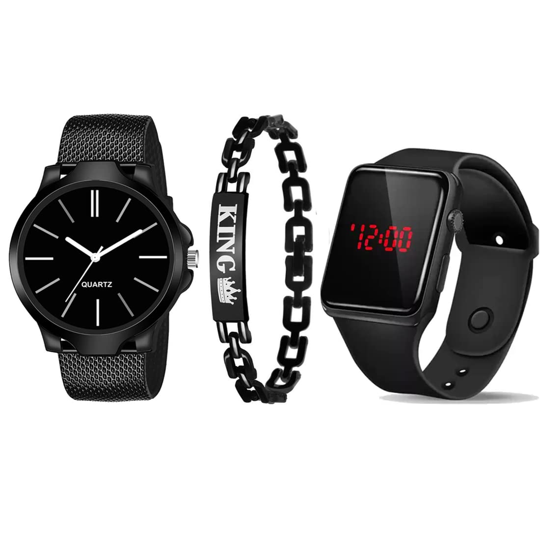 GOLDENIZE FASHION Analog and Digital Day Date Square Led Display Dial Stylish Black Wrist Unisex Watch for Men & Boys Watch with Bracelet | (Pack of 3) (Black) (B0B6B9LMJS) Amazon Price History, Amazon Price Tracker