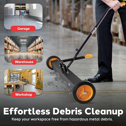 Pyle 36" Rolling Magnetic Sweeper with Adjustable Handle - Strong and Durable Metal Construction Heavy-Duty Cleaning/Metal Pickup for Industrial and Commercial Use (Black and Orange) by Pyle - Image 2