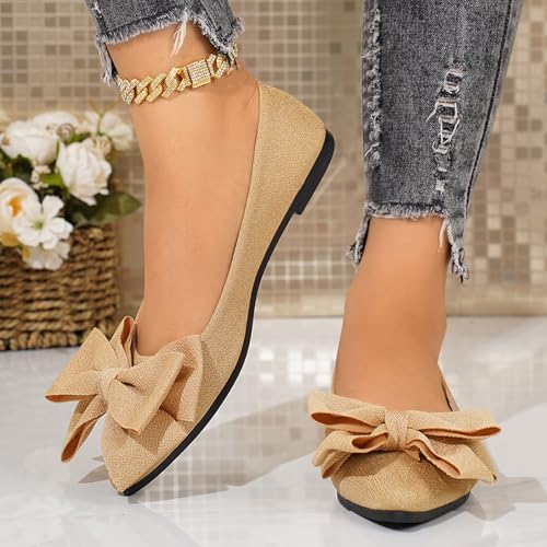 Women's Casual Flat Shoes Comfortable Slip On Walking Shoes for Women Stylish Everyday Wear with Bow Detail4