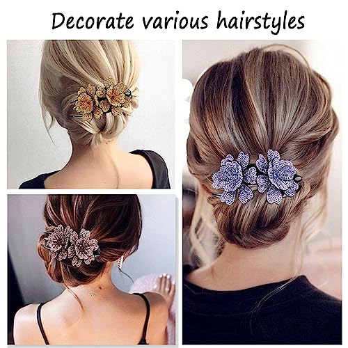 Pack de 4 Pinzas de Pelo Grandes con Doble Flor de Cristal Rhinestone, Clips de Pelo Decorativos para Mujeres para Cabello Grueso miniatura 4