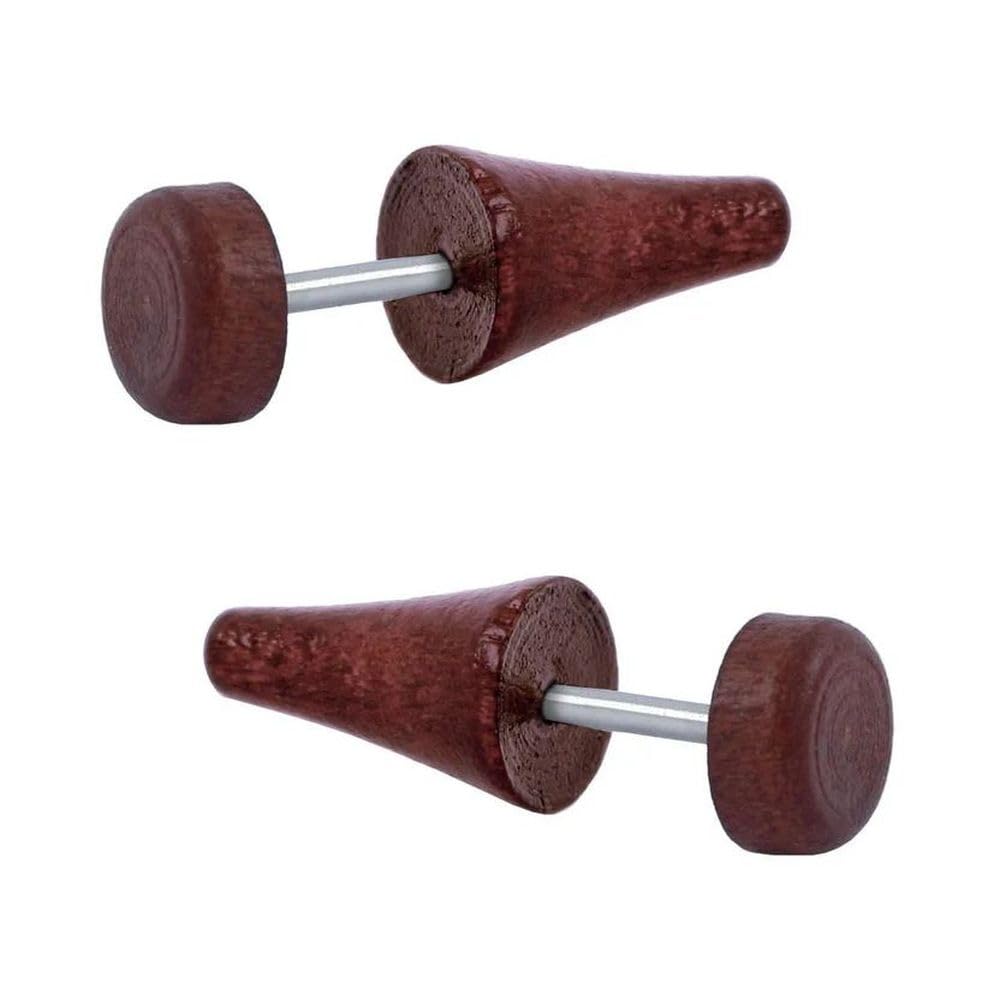 Triangle Dumbbell Barbell Wooden Brown Stud Earrings for Men & Boys | Silver Rhodium Stainless Steel Ear Stud Pair | Trendy Gym Inspired Fashion Jewelry-image-32