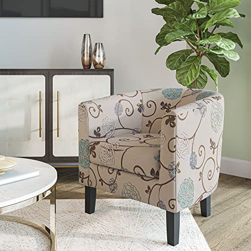 BELLEZE Living Room Chair, Linen Round Accent Barrel Chair, Club Tub Sofa Chair for...
