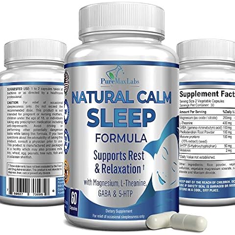 YUMMYVITE Natural Calm Sleep Aid with Magnesium, L-Theanine, Melatonin, GABA, 5-Htp | Sleep Aid | Non-GMO - 60 Capsules Cover