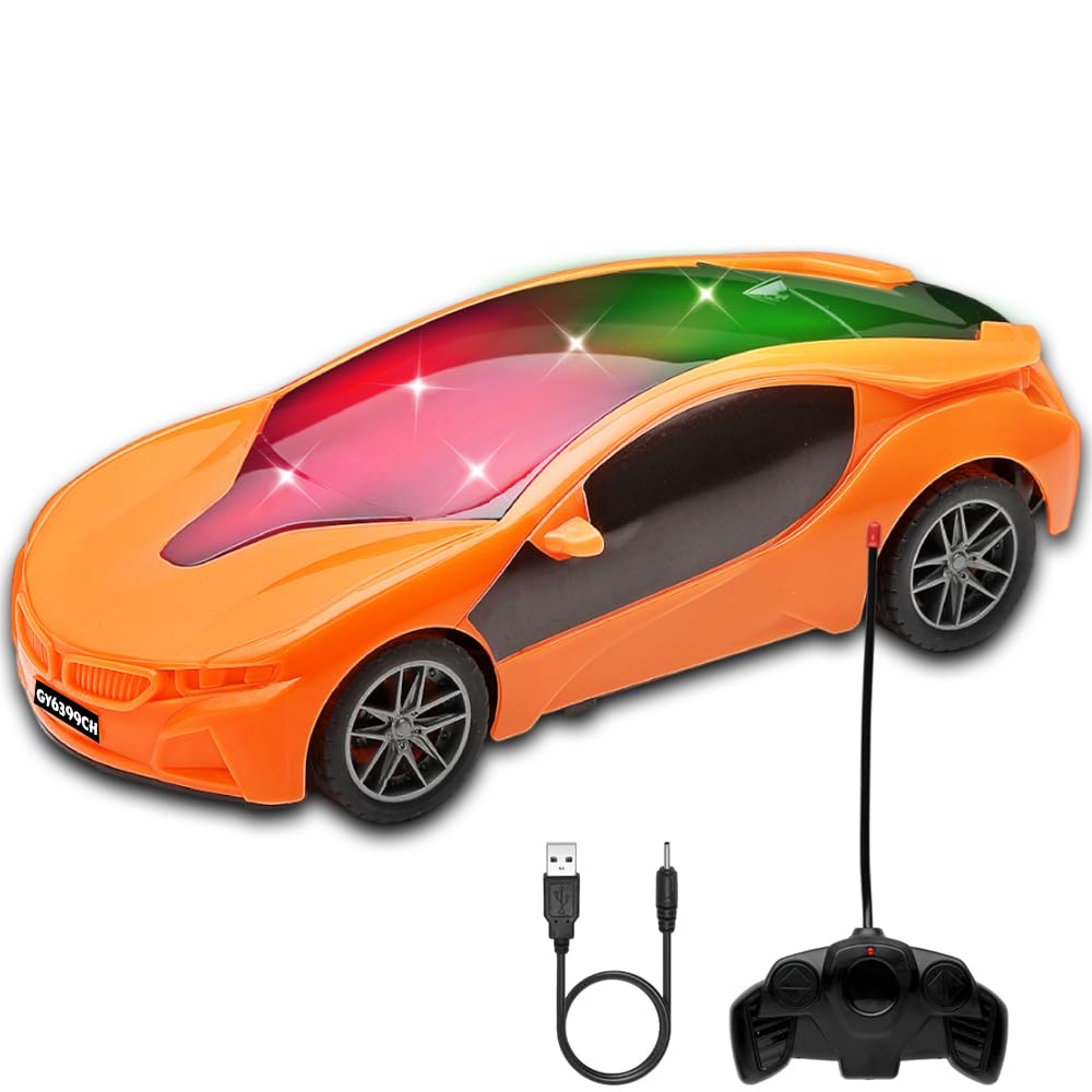Gooyo 6399CH 3D Lights 4 Functions Rechargeable Remote Control Racing Car Toy for Kids | Orange Color, Power Source: Lithium Battery for Car (Included) & 2xAA Battery for Remote (Not Included) (B0BX3D9VRM) Amazon Price History, Amazon Price Tracker
