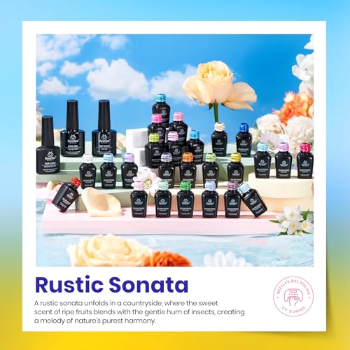 Image of Beetles Pastel Gel Polish Set, Rustic Sonata Collection, 25 Colors | Yellow Orange Blue Pink Jelly with Base Glossy Matte Top Coat DIY Salon Soak Off UV Led Nails Gifts for Women