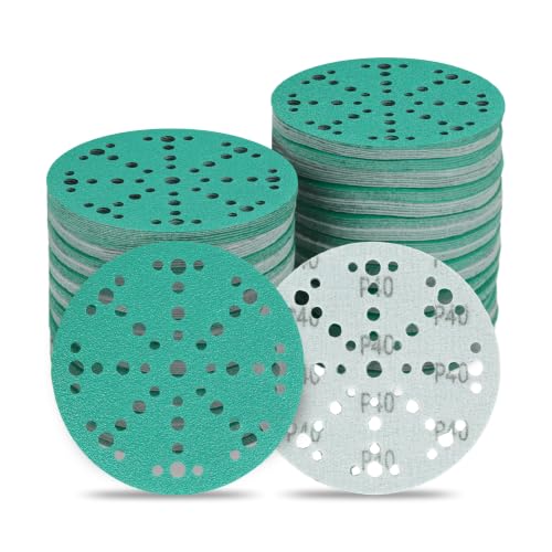 Image of 6 Inch 49 Hole Wet Dry P40 Grit Sanding Discs - 40 Pack Box | Fits Festool ETS / RO 150 Sanders, Zirconia Heavy-Duty Hook & Loop Film Sandpaper for Wood, Auto, Metal, Paint, Body & More