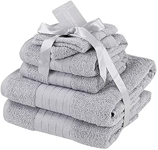 Brentfords Luxury Supersoft 6 Piece Hand Bath Towel Bale, Cotton, Silver, 27 x 24 x 14 cm