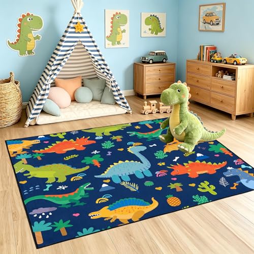 Tapete decorativo infantil con dinosaurios azul 2x3 ft miniatura 1