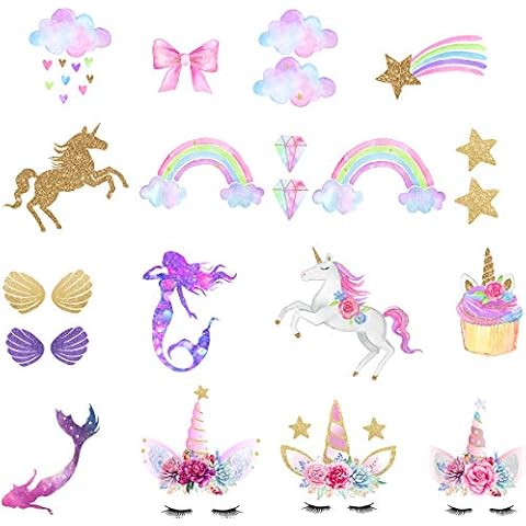 Unicorn Iron-On Transfer Iron Patches Rainbow Iron On Patches Mermaid Patches Eco-Friendly Material Set of 21 for DIY Decorative Cover