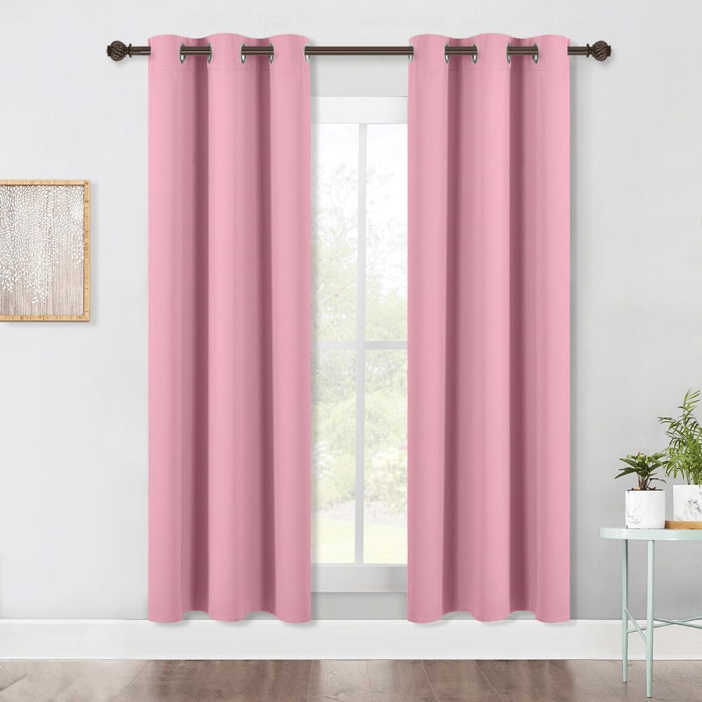 NICETOWN Blackout Window Curtains 70" L, 2 Panels, 34 inch, Rouge Pink, Grommet Top Room Darkening Thermal Insulated Vertical Window Drapes Modern for Flat/Apartment