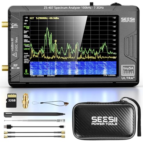 Image of SEESII Tinysa Ultra+ ZS407 7.3GHz Spectrum Analyzer with Hard Case: HW V0.5.4 100kHz-7.3GHz Handheld Tiny Frequency Analyzer 2-in-1 RF Signal Generator with 4'' EVA Shell, for Ham Radio, Field Testing
