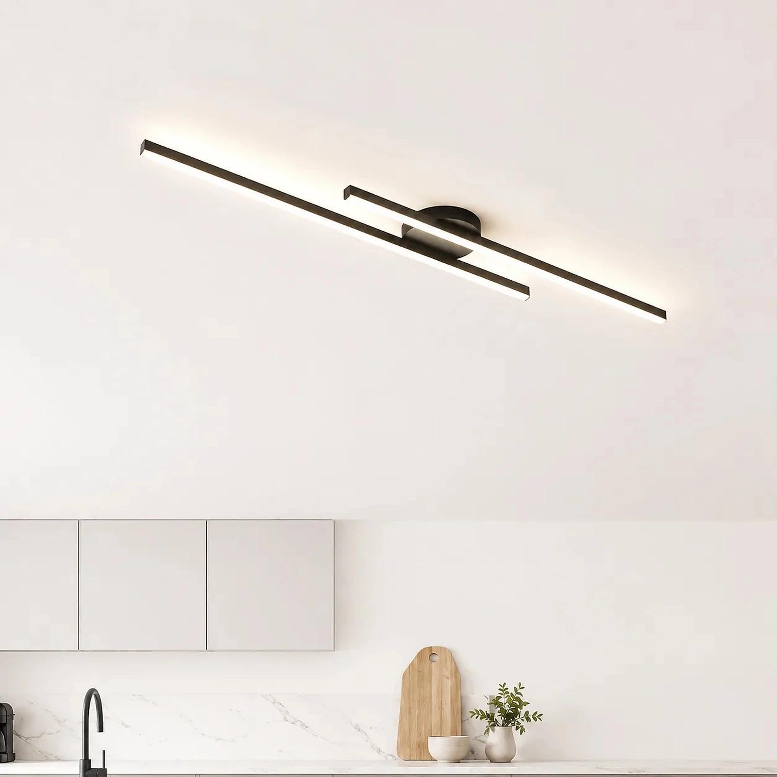 LED Ceiling Light Dimmable Linear Flush Mount Lamp with Remote (Black,60cm)