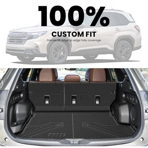 Image of LASFIT Cargo Mat for Subaru Forester 2025-2026 (Only Hybrid) | All Weather TPE Custom Fit Easy Clean Durable Cargo Tray Liner Trunk Mat & Backrest Mats Accessories, Black
