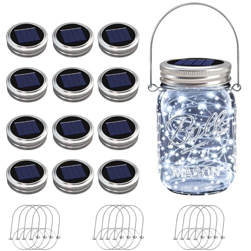 VOOKRY 12 Pack Solar Mason Jar Lights, 30 LED Mason