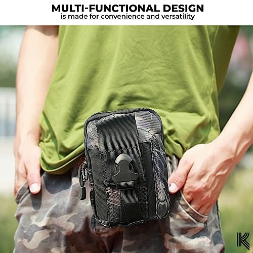 Image of Kraptick Multi-Purpose Water Resistant Waist Bag with Dual Compartment, Waist Bag Mobile Phone Holder, Waist Pack for Men, Women Camping Hiking Pouch (Stylish Black)