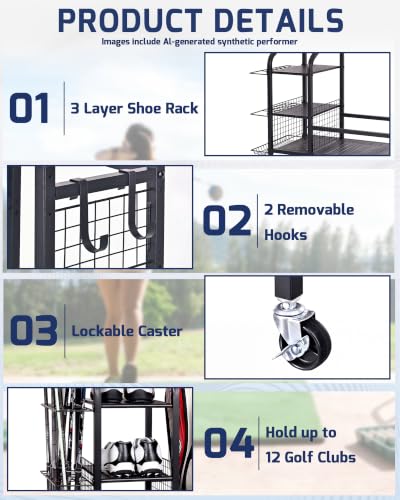 Golf-Bag-Storage-Organizer-Rack-for-Garage-Golf-Bag-Stand-with-Rolling-Wheels-Heavy-Duty-Metal-Golf-Equipment-Organizer-for-Home-Garage-Clubhouse