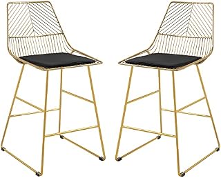 HOMCOM Set of 2 Bar stools Modern Counter Height Wire Metal Bar chairs for Kitchen, Bar Counter, Gold