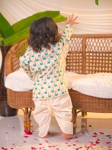 Image of POLKA TOTS Premium Cotton Dhoti Kurta Set for Kids Boys | Traditional Angrakha Style Ethnic Wear for Boys | Kurta Dhoti Set for Kids | Festive & Wedding Clothing Set for Baby