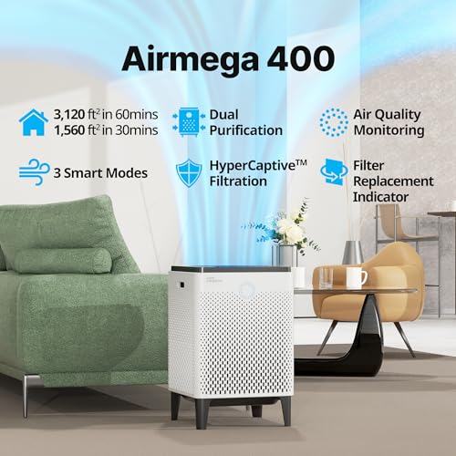 Image of Coway AP-2015F Airmega 400 Smart Air Purifier (Covers 1,560 sq. ft.), True HEPA Air Purifier with Smart Technology, White