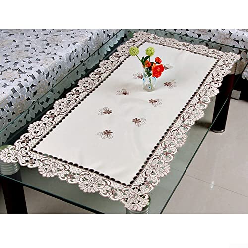 HpLive Rectangle Tablecloth 22.5 x 46 Inch Lace Floral Pattern Small Tablecloth for Home Party Garden Wedding Christmas Home Decor