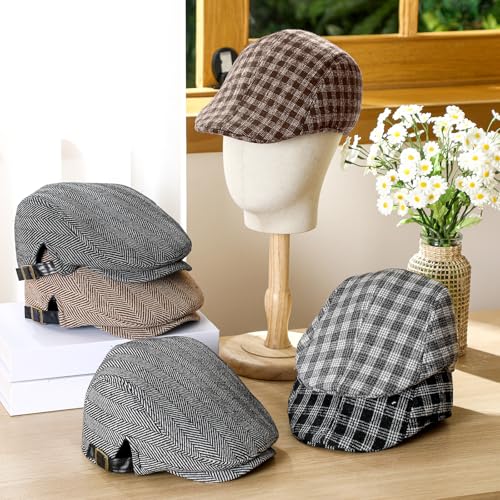 Image of Newcotte Newsboy Cap for Men Classic Herringbone Tweed Flat Cap Irish Beret Hat for Cabbie Driving Hunting