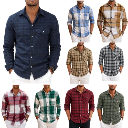 Men Plaid Long Sleeve Button Down Shirt Fall Collared Shirt With Pocket - image 1