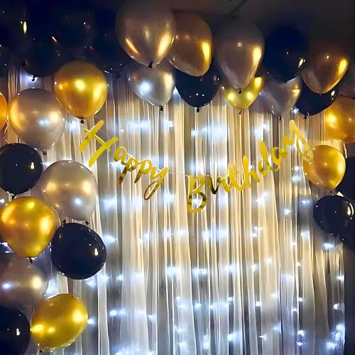 Image of 1iAM Romantic Happy Birthday Decoration Items Pack of 34pcs For Husband, Wife, Girlfriend, Boyfriend | Golden, Black & Silver Birthday Decoration Party Packs For Indoor or Outdoor Home, Room, Office