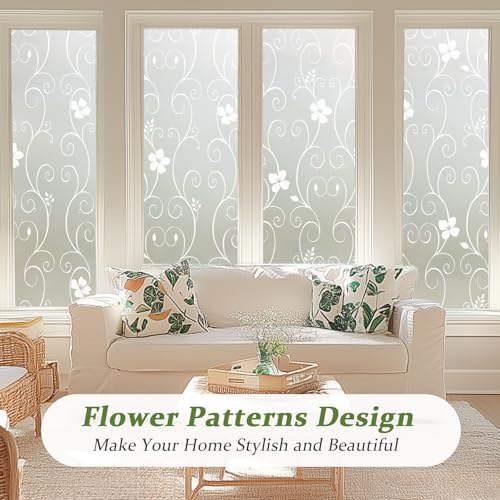 Qualsen Window Film Privacy Frosted Window Films Flower Pattern Decorative Privacy Film for Glass Windows Non Adhesive Anti UV Static Cling - Image 2