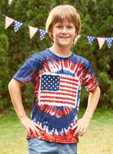 Image of BesserBay Unisex Kids 4th of July American Flag Tee Tie Dye Patriotic Short Sleeve Shirt 6-14 Years