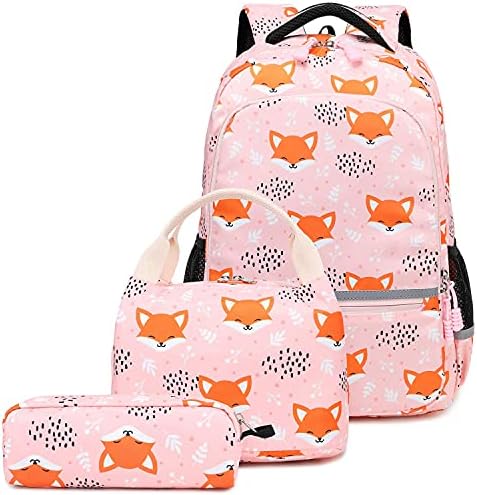 Soekidy Backpacks for Girls Fox School Bags Kids School Bags Backpack with Lunch Box and Pencil Case for Age 3+
