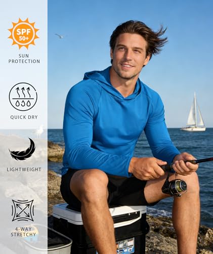 Image of Hoodies for Men UPF 50+ Sun Protection Fishing Shirts Long Sleeve Lightweight Rash Guard Shirt UV SPF Sweatshirt