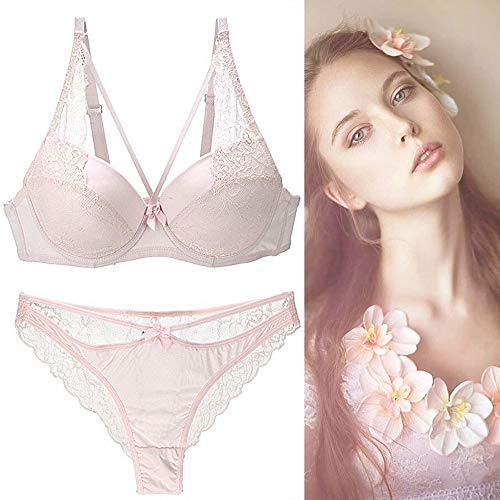 Swbreety Women Lace Babydoll Bra And Panty Set Bow-Knot Lingeries Underwear Pink thumb #3