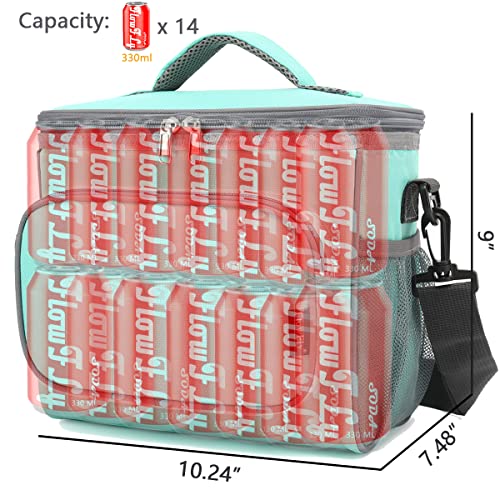 Flowfly Insulated Reusable Lunch Bag Adult Large Lunch Box For Women And Men With Adjustable Shoulder Strap Front Zipper Pocket And Dual Large Mesh Side Pockets, Jade #TOP3