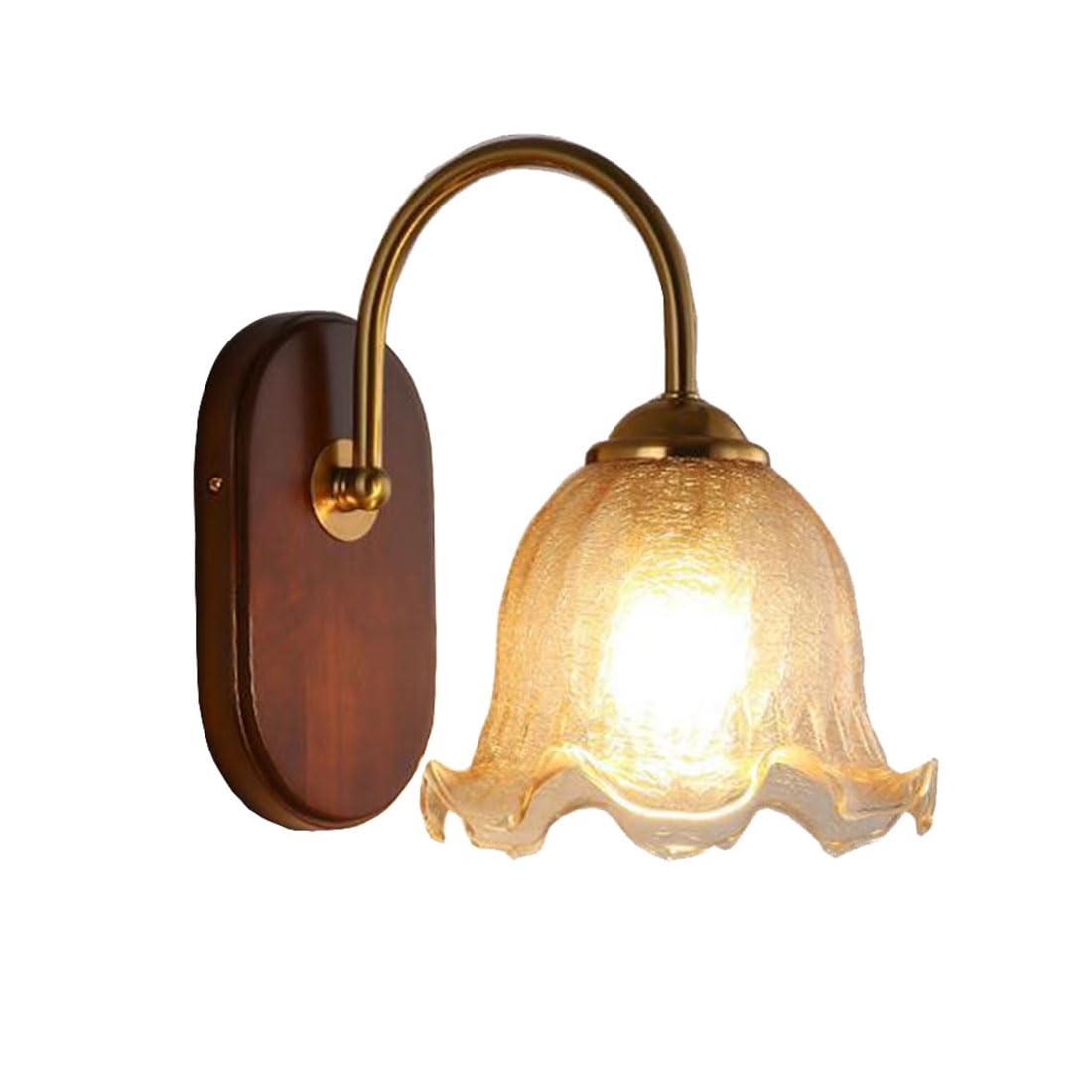 Applique da parete moderna per camera da letto, paralume a forma di fiore, base in legno rustico, lampada a collo d'oca E27, luci in stile nordico industriale per soggiorno, comodino, veranda, ingres