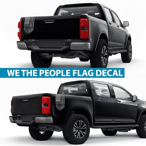 Image of GRITKULTURE We The People Distressed American Flag Decal Vinyl for Trucks, Cars, Tailgate, Windows Preamble of The US Constitution fits Most Pickup Trucks-Rear USA Flag Car Sticker (Reflective Silver)
