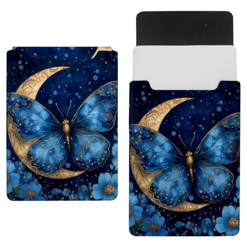 Funda para ordenador de 35x25,9 cm azul con diseño de mariposa y luna para portátil místico