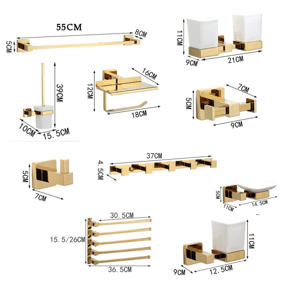 Toallero de latón Dorado de Lujo para baño, Soporte para Papel, Soporte para escobilla de baño, Gancho para Toalla, Gancho para Fila, Barra de Actividades, escobilla de baño