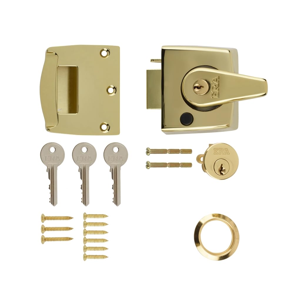 Ironmongery Solutions® Double Locking Nightlatch Door Lock – High Security External Door Night Latch for Wooden Doors (Clam, Brassed Bdy, Brass Cyl, 40mm)