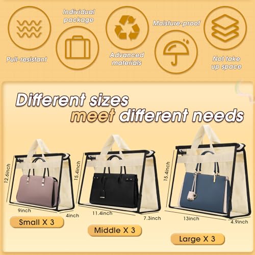 Image of 9 Pack Handbag Dust Bags, Clear Purse Storage Organizer with Zipper Handles, Non-Woven Fabric and PEVA Plastic, Dustproof and Moistureproof for Handbags, Purses, Gloves, Scarves, Blankets