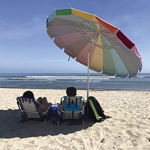 EasyGo 8 Foot Heavy Duty HIGH Wind Beach Umbrella - Giant 8' Beach Umbrella with Sand Anchor & Carrying Bag -Sturdy Pole and Thicker Fiberglass Ribs for High Wind Resistance