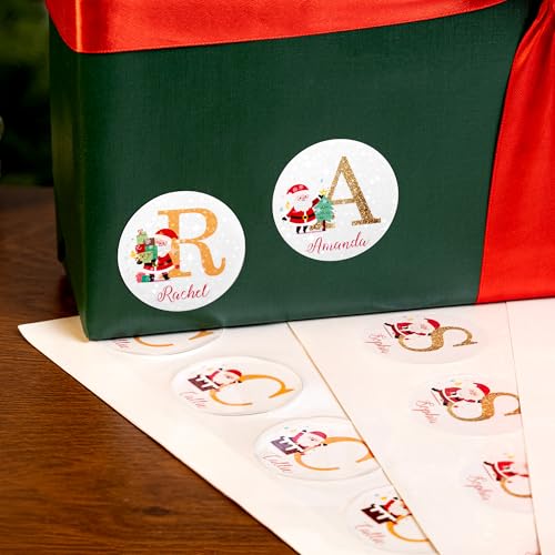 Image of Personalized Christmas Stickers, Custom Name Waterproof Christmas Gift Tags for Gift Box Holiday Decorations, Stockings, Party Favors (Santa Claus Initial 2)