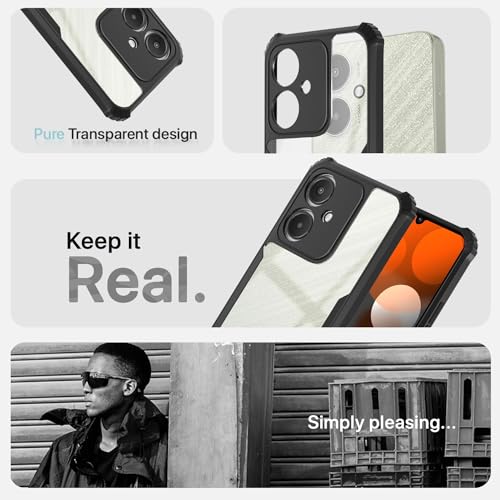 Image of Pikkme Redmi 13C 5G Back Cover | Crystal Clear Transparent Back | Ultra Hyrbid | Full Camera Protection | Raised Edge | Bumper Back Case (Black)